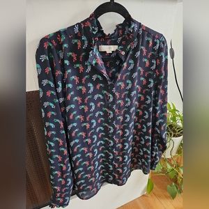 Loft Women's Long Sleeve Button Down Shirt w/Ruffles Size M